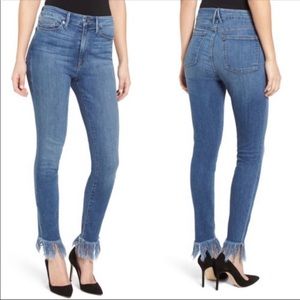 - Good American Good Waist fringe hem skinny jeans